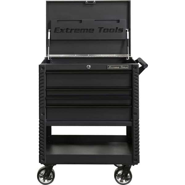 Extreme Tools EX3304TCMBBK EX Series 33 in. Deluxe 4-Drawer Tool Utility Cart with Bumpers in Matte Black