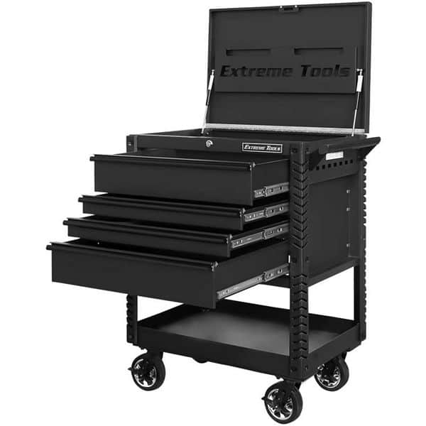 Extreme Tools EX3304TCMBBK EX Series 33 in. Deluxe 4-Drawer Tool Utility Cart with Bumpers in Matte Black