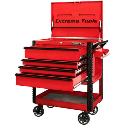 Extreme Tools EX3304TCRDBK EX Series 33 in. Deluxe 4-Drawer Tool Utility Cart with Bumpers in Red