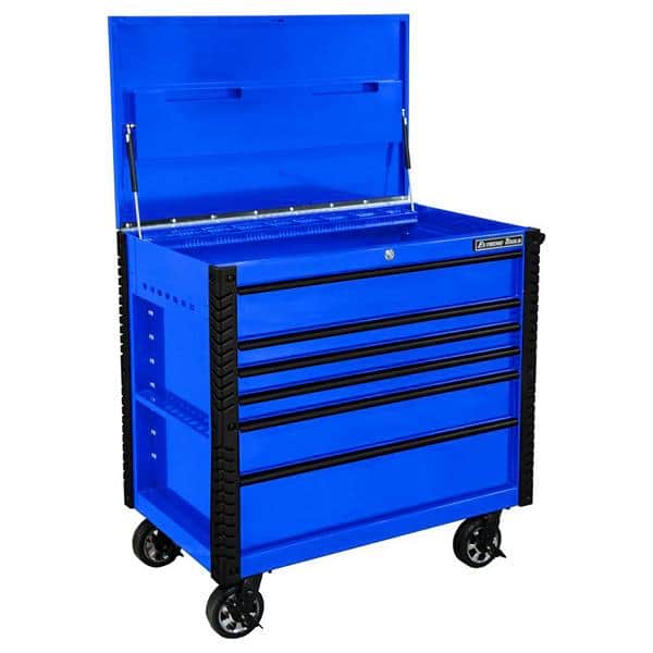 Extreme Tools EX4106TCSBLBK 41 in. 6 Drawer Tool Cart, Stainless Steel Top with Bumpers in Blue