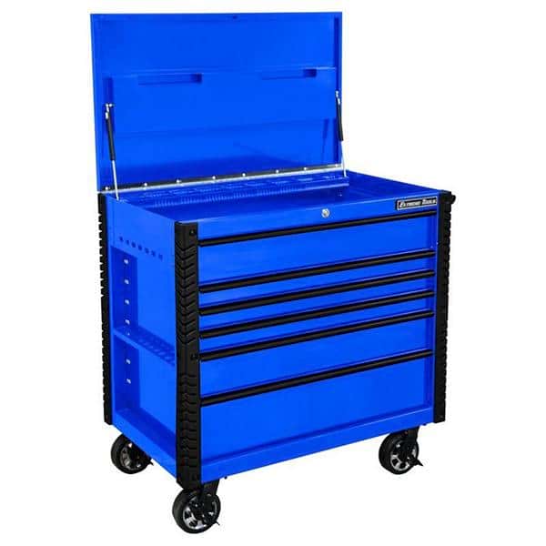 Extreme Tools EX4106TCSBLBK 41 in. 6 Drawer Tool Cart, Stainless Steel Top with Bumpers in Blue