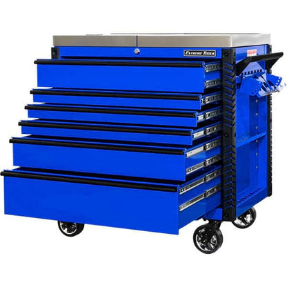 Extreme Tools EX4106TCSBLBK 41 in. 6 Drawer Tool Cart, Stainless Steel Top with Bumpers in Blue