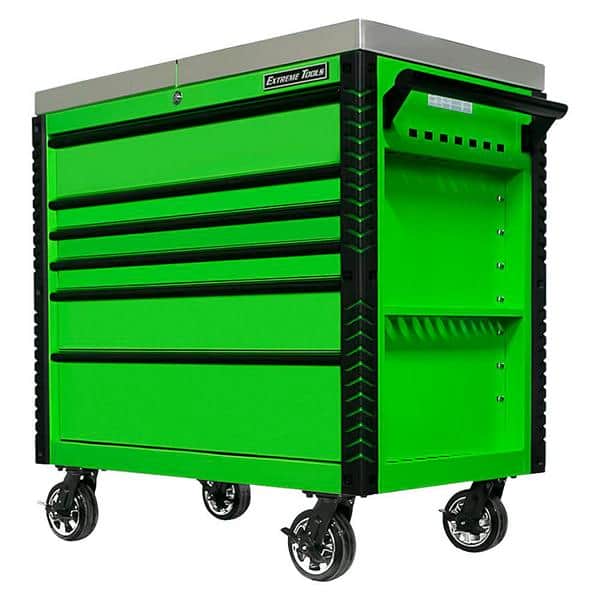 Extreme Tools EX4106TCSGNBK 41 in. 6 Drawer Tool Cart, Stainless Steel Top with Bumpers in Green