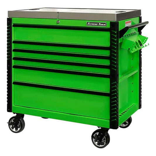Extreme Tools EX4106TCSGNBK 41 in. 6 Drawer Tool Cart, Stainless Steel Top with Bumpers in Green