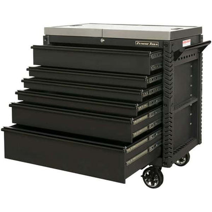 Extreme Tools EX4106TCSMBBK 41 in. 6 Drawer Tool Cart, Stainless Steel Top with Bumpers in Matte Black