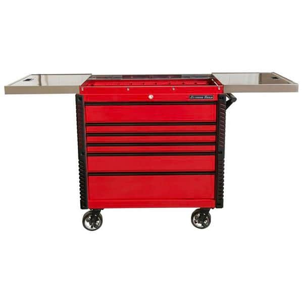 Extreme Tools EX4106TCSRDBK 41 in. 6 Drawer Tool Cart, Stainless Steel Top with Bumpers in Red