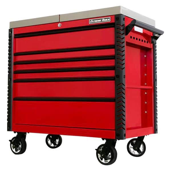 Extreme Tools EX4106TCSRDBK 41 in. 6 Drawer Tool Cart, Stainless Steel Top with Bumpers in Red