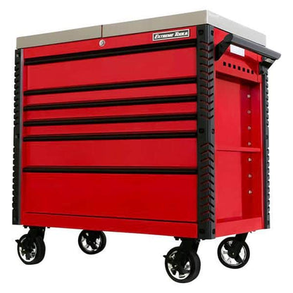 Extreme Tools EX4106TCSRDBK 41 in. 6 Drawer Tool Cart, Stainless Steel Top with Bumpers in Red