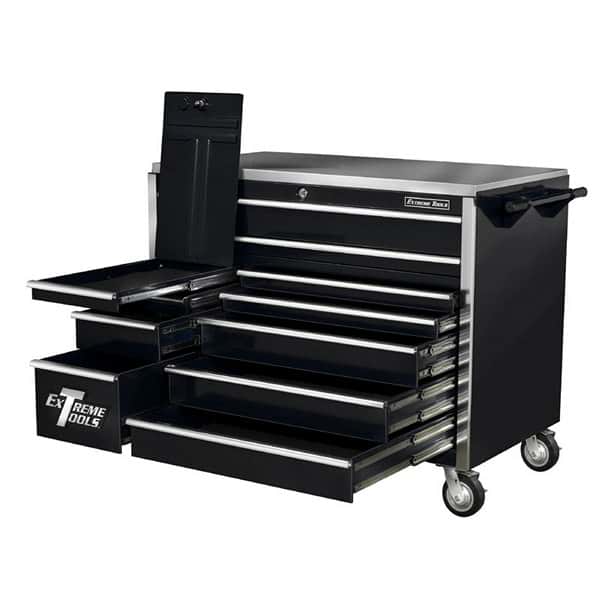 Extreme Tools EX5511RCBK 55 in. 11-Drawer Professional Roller Cabinet w/ Stainless Steel Top - Black