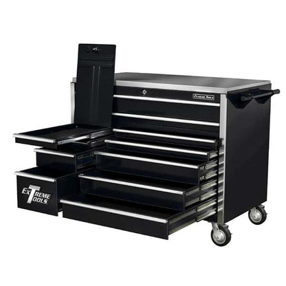 Extreme Tools EX5511RCBK 55 in. 11-Drawer Professional Roller Cabinet w/ Stainless Steel Top - Black