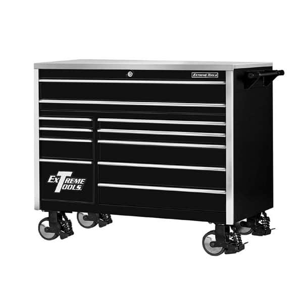 Extreme Tools EX5511RCBK 55 in. 11-Drawer Professional Roller Cabinet w/ Stainless Steel Top - Black