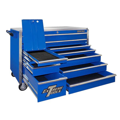 Extreme Tools EX5511RCBL 55 in. 11-Drawer Professional Roller Cabinet w/ Stainless Steel Top - Blue