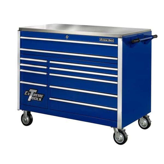 Extreme Tools EX5511RCBL 55 in. 11-Drawer Professional Roller Cabinet w/ Stainless Steel Top - Blue