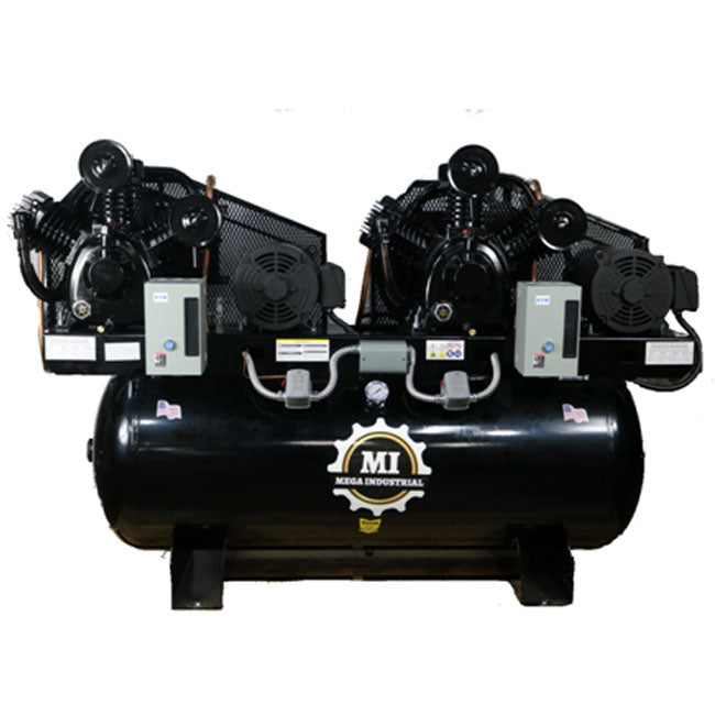 MEGA Industrial Duplex Electric Air Compressor MP-10120DPBA -120 gal Horizontal Tank