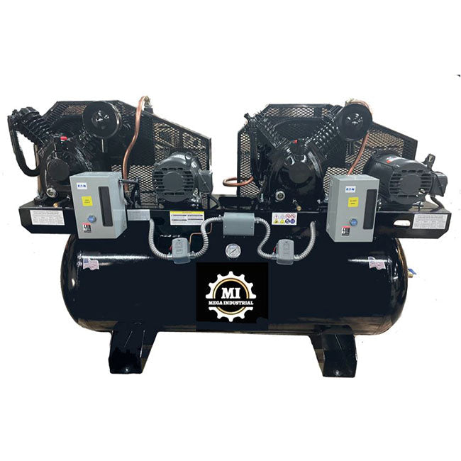 MEGA Industrial Duplex Electric Air Compressor MP-50120DPBA -120 gal Horizontal Tank