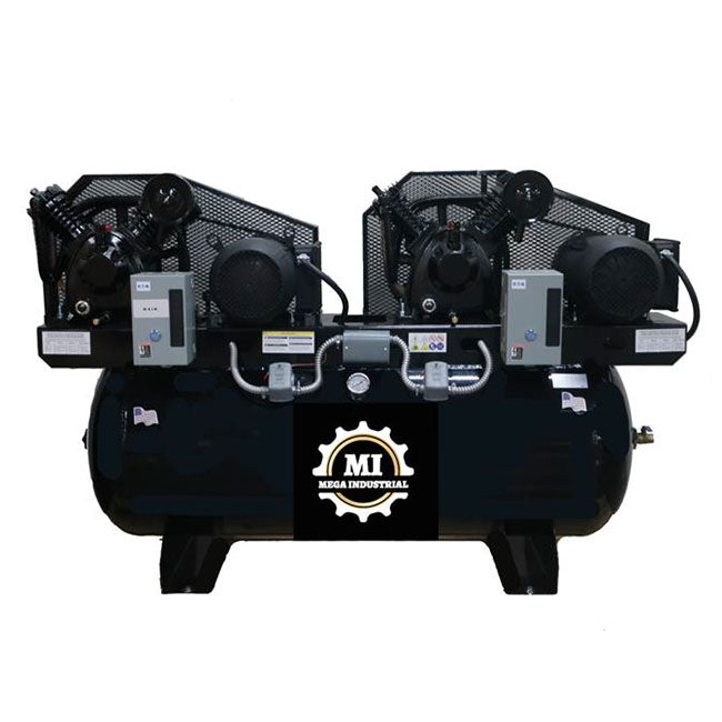 MEGA Industrial Duplex Electric Air Compressor MP-75120DPBA -120 gal Horizontal Tank