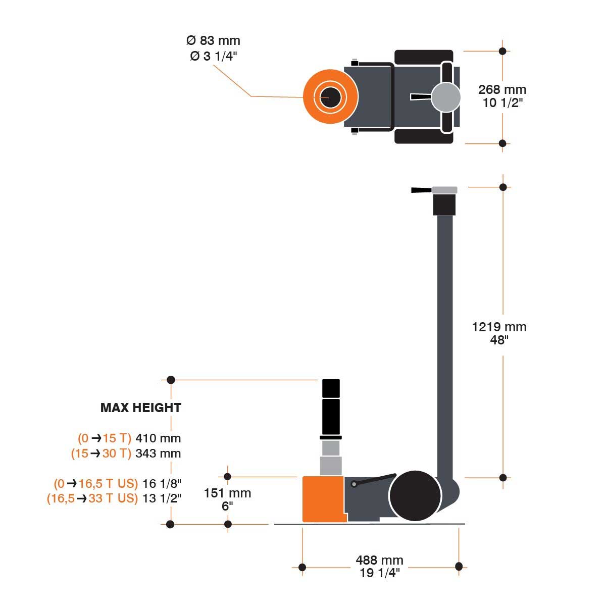 MARTINS MFJ-30T 33-Ton professional air/hydraulic floor jack
