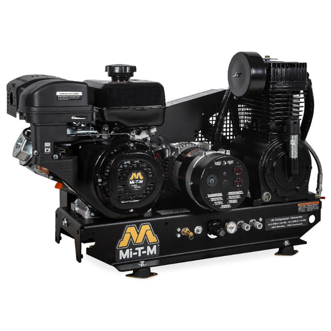 Mi-T-M Mi-T-M AG2-SM14-B - Base-Mount Two Stage Gasoline Combination Air Compressor / Generator | Tire Equipment Supply