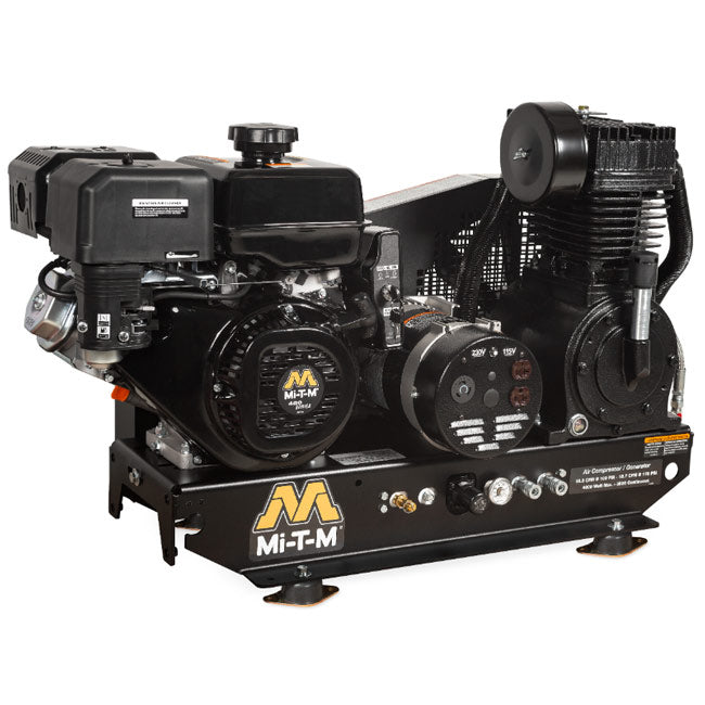 Mi-T-M Mi-T-M AG2-SM14-BE - Base-Mount Two Stage Gasoline Combination Air Compressor / Generator | Tire Equipment Supply