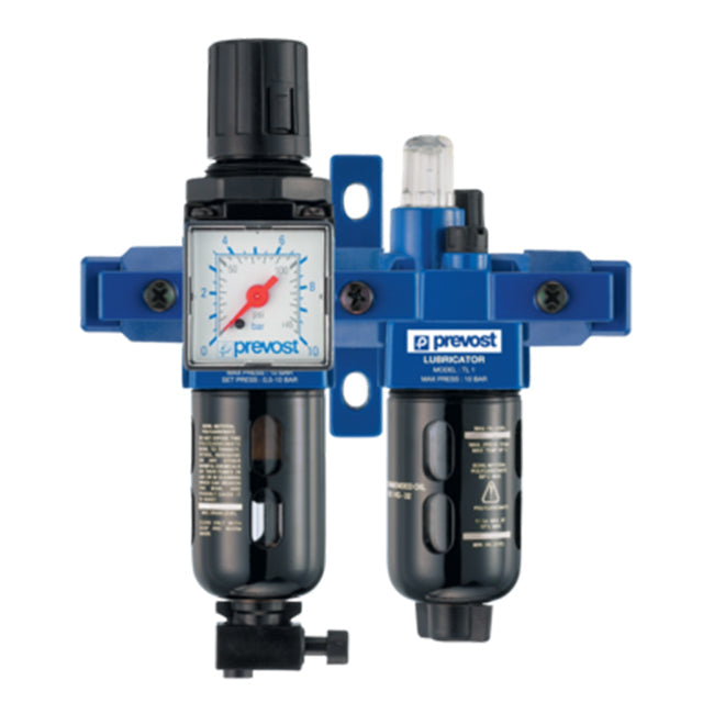 Prevost ALTO - 2-piece-set - Filter-Regulator-Lubricator (gauge Included) With Wall Bracket And Pipe Adapters