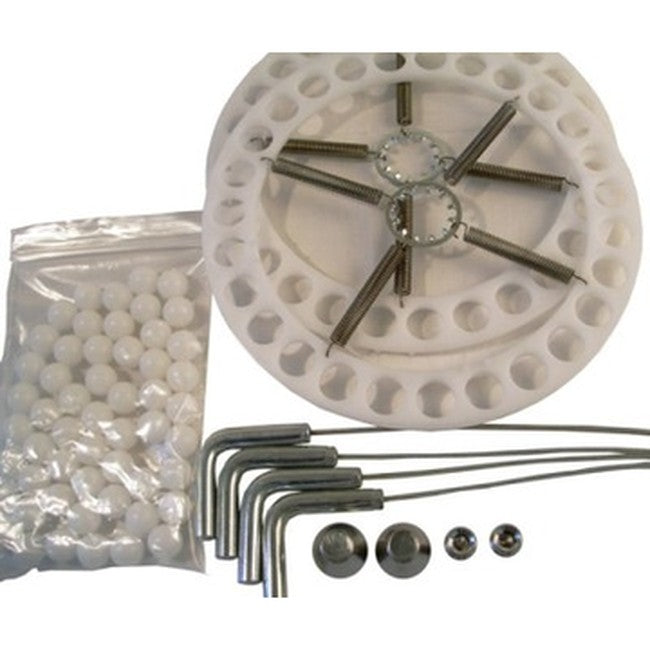 QSP 41-11 Stainless Steel PASSENGER / LIGHT TRUCK Turnplate Repair Kit includes: (54) 9/16" Acetal balls, (2) internal washers, (8) SS springs, (2) SS top screws, (2) SS bottom set screws, (2) retainers, (4) lock pins replacement part