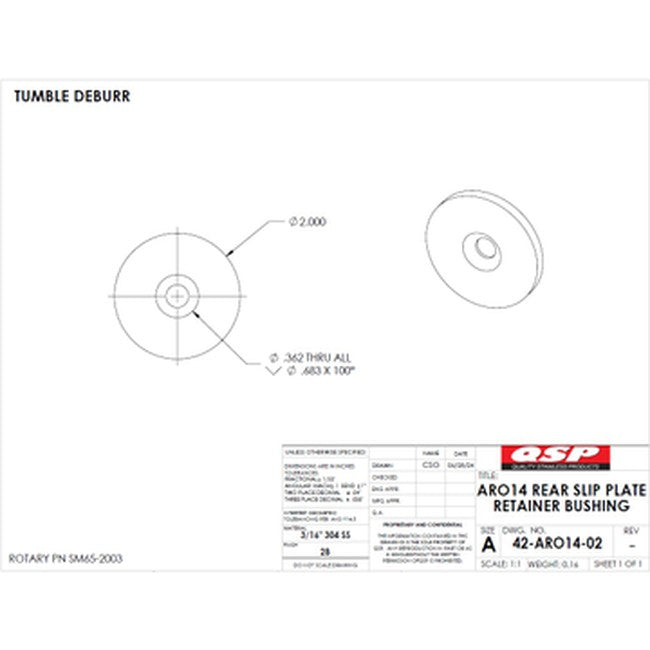 QSP 42-ARO14-02 Rotary ARO14 rear slip plate retainer bushing - Rotary pn SM65-2003. Made out of stainless steel replacement part