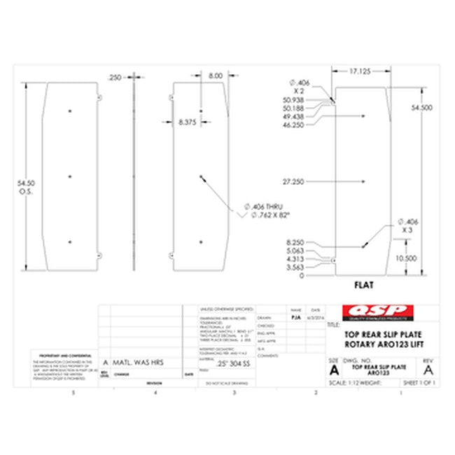 QSP 51-123-SS SS Rear Slip Plate Top - Rotary ARO123 replacement part