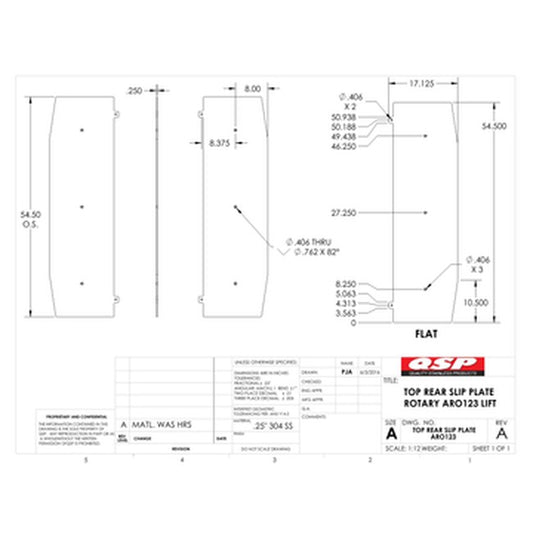 QSP 51-123 Rear Slip Plate Top - Rotary ARO123 replacement part