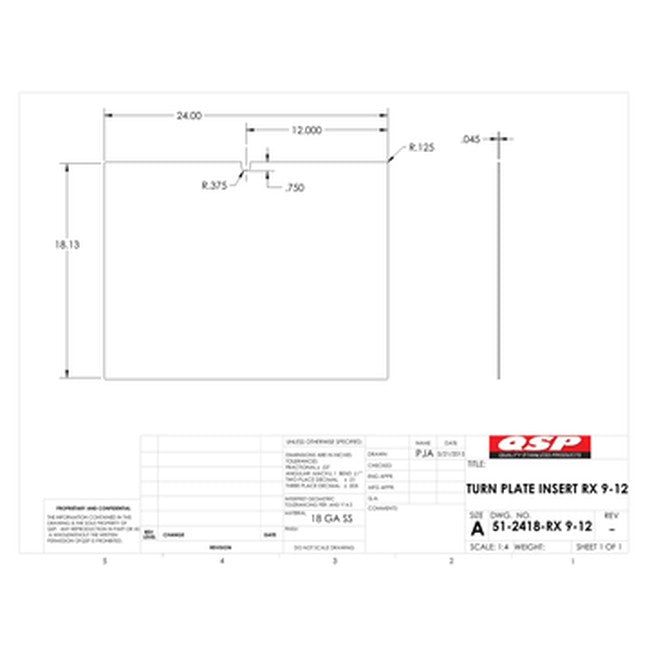 QSP 51-2418 SS Inserts (pair) for Front Turn Plate Pocket RX9/12 Other models available. Call for pricing replacement part