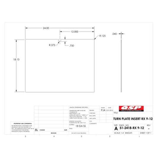 QSP 51-2418 SS Inserts (pair) for Front Turn Plate Pocket RX9/12 Other models available. Call for pricing replacement part