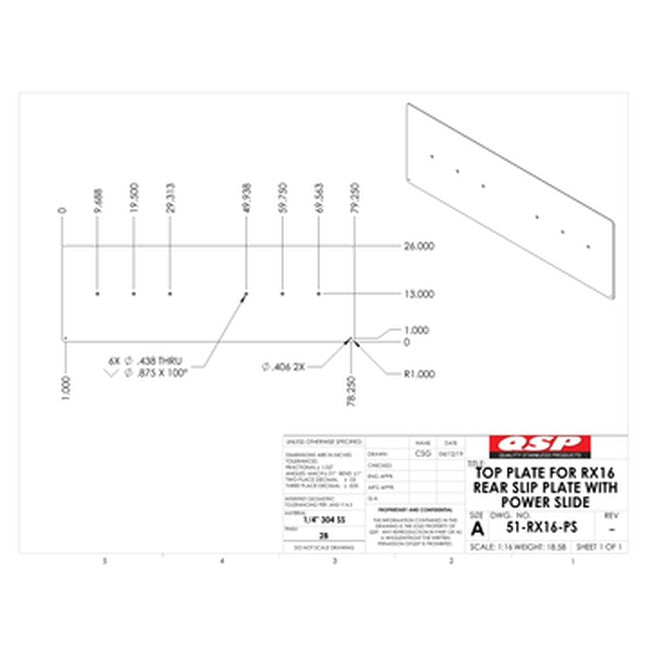 QSP 51-RX16-PS RX16 Rear Slip Plate Top 79-1/4 x 26 replacement part