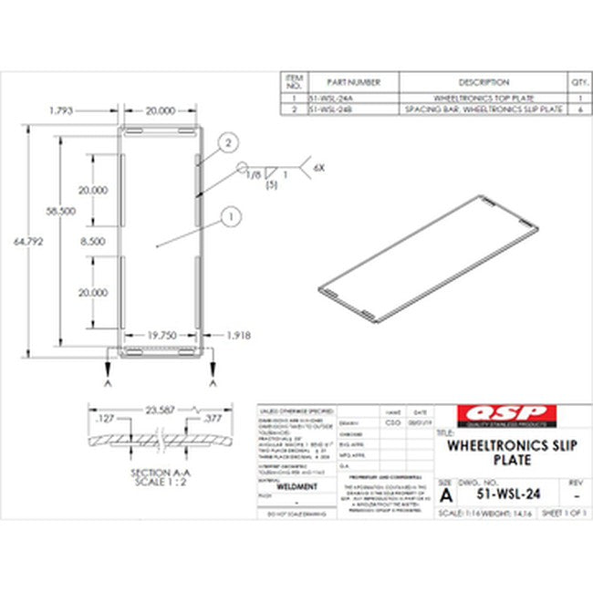 QSP 51-WSL-24 WheelTronics Top Plate for 24" Runways replacement part