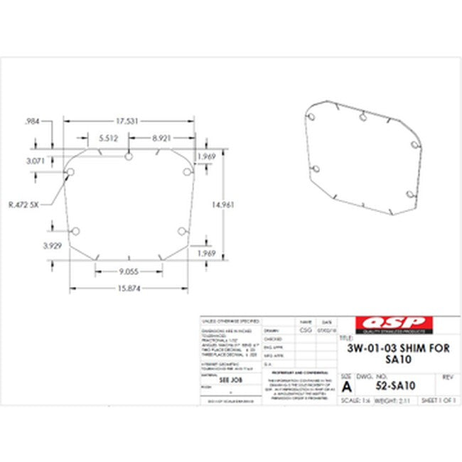QSP 52-SA10 Challenger 2 post Shim replacement part