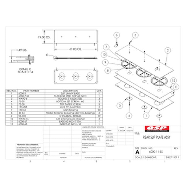 QSP 6000-11 (2) 19" x 60" Rear Slip Plate with Stainless Steel Inserts replacement part