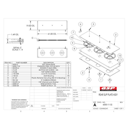 QSP 6000-11 (2) 19" x 60" Rear Slip Plate with Stainless Steel Inserts replacement part
