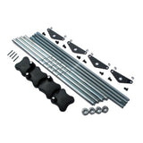 QSP DB-1097 22" Wheel Extension Kit. Contains (8) Rods, (4) Acme Threaded Shaft, (8) Self Centering Rod Plates, (8) E-Clips, (8) Buttonhead Screws, (4) Acme Shaft Clamps, (4) 1/8" Roll Pins & (4) Spinner Knobs replacement part