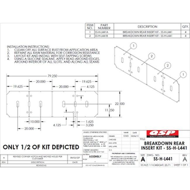 QSP SS-H-L441 1 set of 2 SS Inserts for Hunter L441 RSP 22-1/2" x 79-1/4" - fits models with or without power slide replacement part