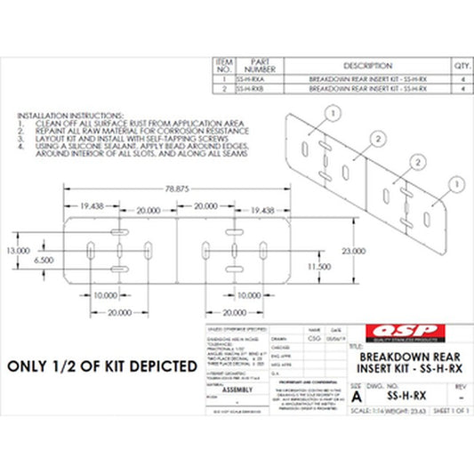 QSP SS-H-RX SS Insert for Rear Slip Plate of an RX Rack 23 X 78-7/8 Power Slide replacement part