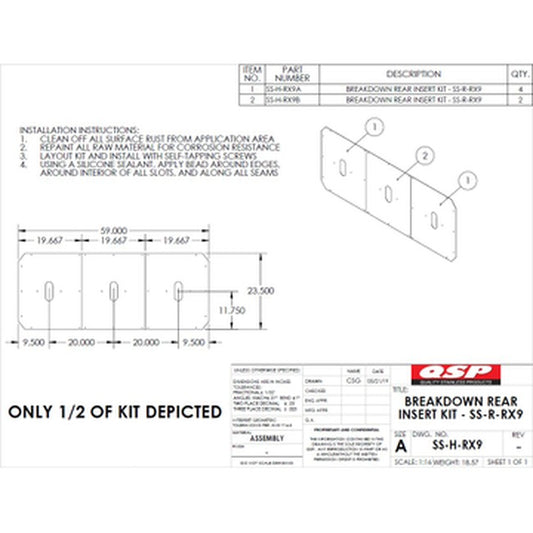 QSP SS-H-RX9 SS Insert kit for Rear Slip Plate of an RX9 Rack 23-1/2 X 59 (Includes 41-77-480 kit w/36 screws) replacement part