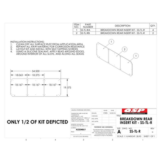 QSP SS-TL-R SS Insert for Rotary Rear Slip Plate (2 inserts) 19-3/8" x 54-1/2" replacement part