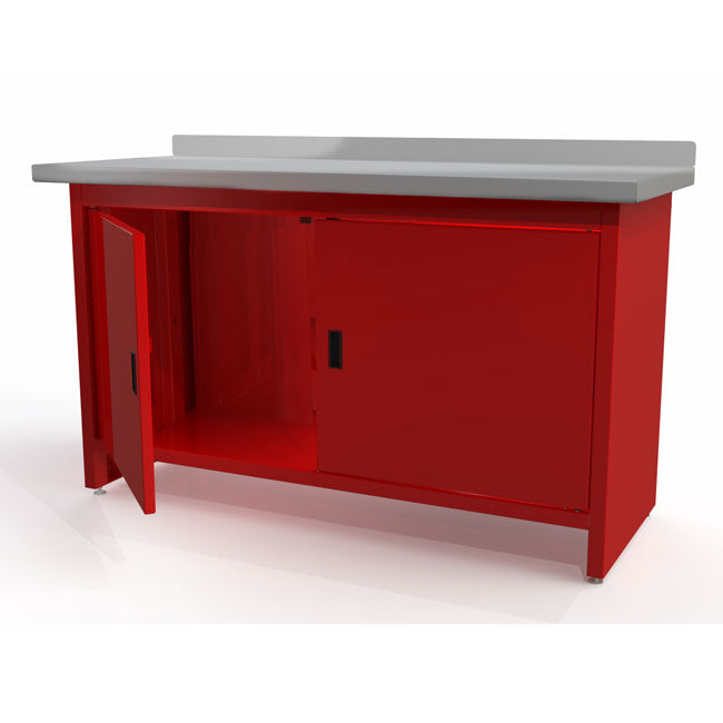 QSP WB-200-24-SS Steel Work Bench w/Doors & Stainless Steel Top - WB-200-24-SS