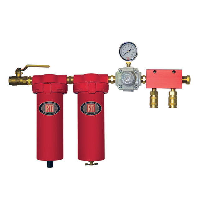 RTi STEALTH 6062B 2-Stage Coalescing Filter, 1/2 in. Inlet, Regulated 3/8 in. Outlet with Gauge, Multiport Manifold