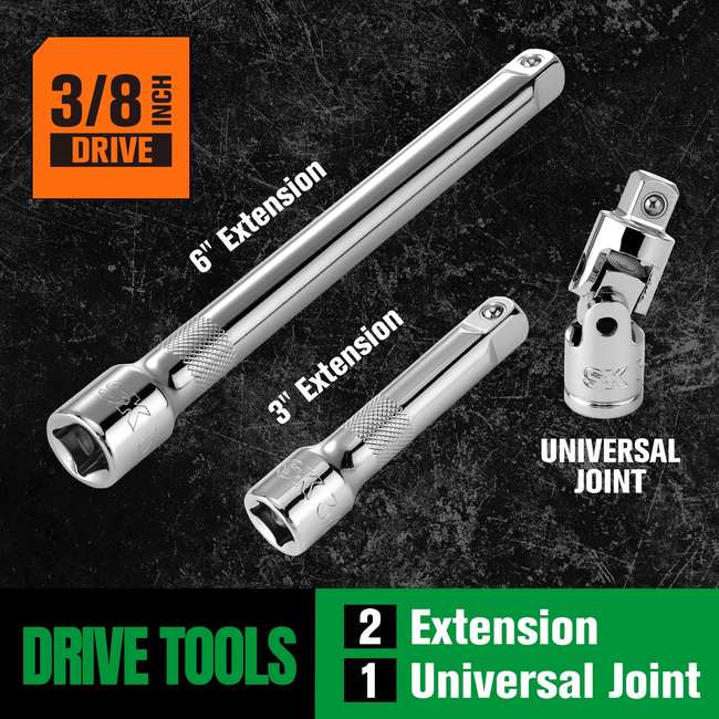 SK Tools - 56 Piece 3/8 in.- Drive, 6 Point, Standard & Deep, SAE & Metric Chrome Socket Set