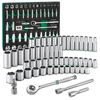 SK Tools - 56 Piece 3/8 in.- Drive, 6 Point, Standard & Deep, SAE & Metric Chrome Socket Set