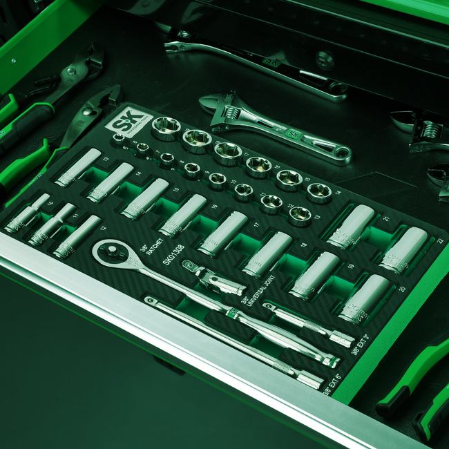 SK Tools - 31 Piece 3/8 in.- Drive, 6 Point, Standard & Deep, Metric Chrome Socket Set