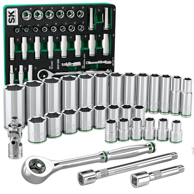SK Tools - 31 Piece 3/8 in.- Drive, 6 Point, Standard & Deep, Metric Chrome Socket Set