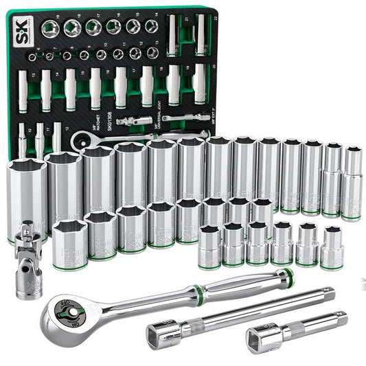 SK Tools - 31 Piece 3/8 in.- Drive, 6 Point, Standard & Deep, Metric Chrome Socket Set