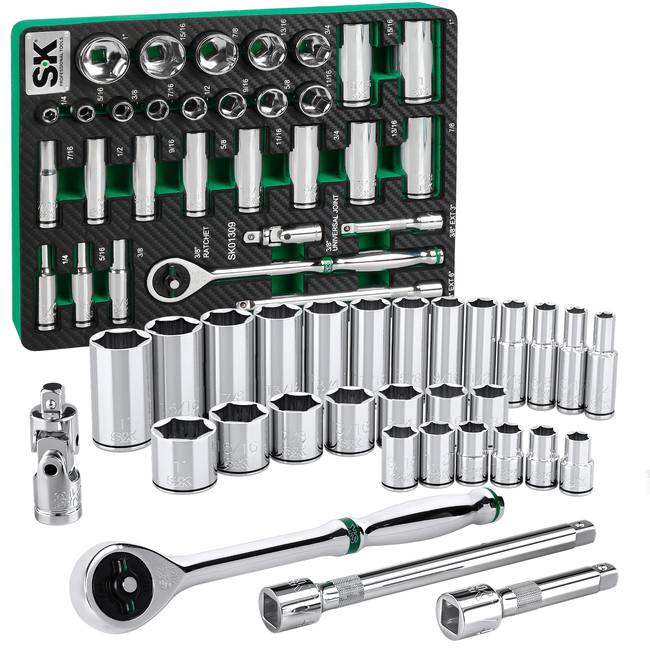 SK Tools - 30 Piece 3/8 in.- Drive, 6 Point, Standard & Deep, SAE Chrome Socket Set