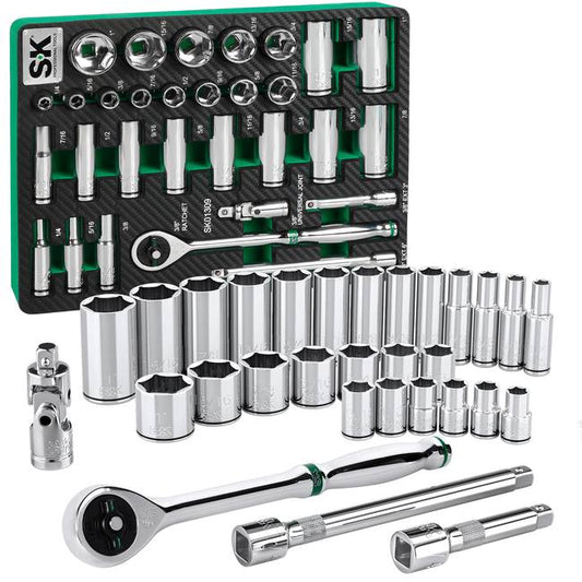 SK Tools - 30 Piece 3/8 in.- Drive, 6 Point, Standard & Deep, SAE Chrome Socket Set