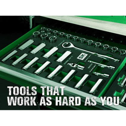 SK Tools - 31 Piece 1/2 in.- Drive, 6 Point, Standard & Deep, Metric Chrome Socket Set